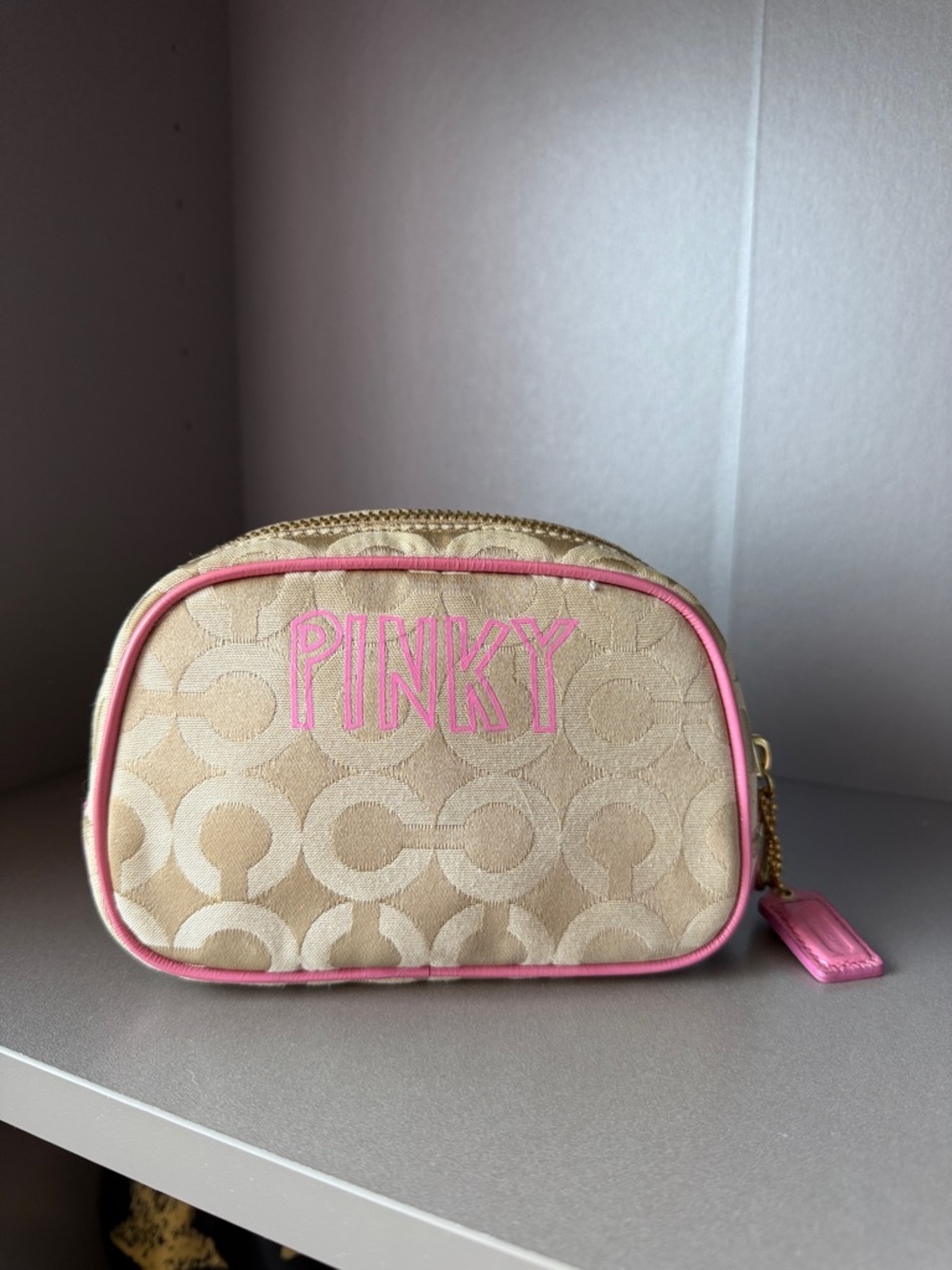 Coach Beige Signature Canvas Cosmetic Pouch with Pinky Poppy Chan - Picture 2 of 5